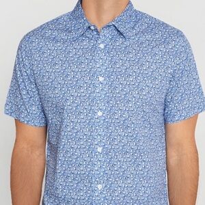 New Slate & Stone Men's Printed Poplin Blue Short Sleeve Button Flower Shirt XL